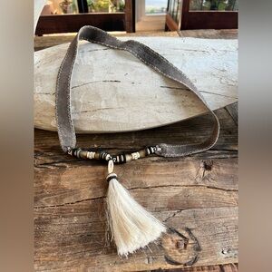 Natural Unique Twine and Twig necklace Horse Hair & Earth Tone Beads 30"